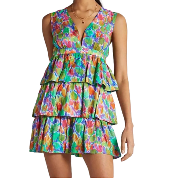 Anthropologie Hope For Flowers Tiered Linen Mini Dress NWT